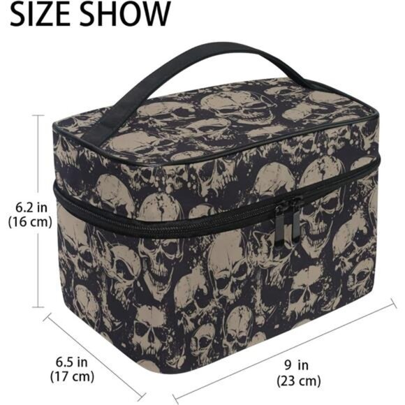 Makeup Bag, Goth Skulls Gothic Travel Makeup Organizer Bag Cosmetic Cases - Picture 2 of 6
